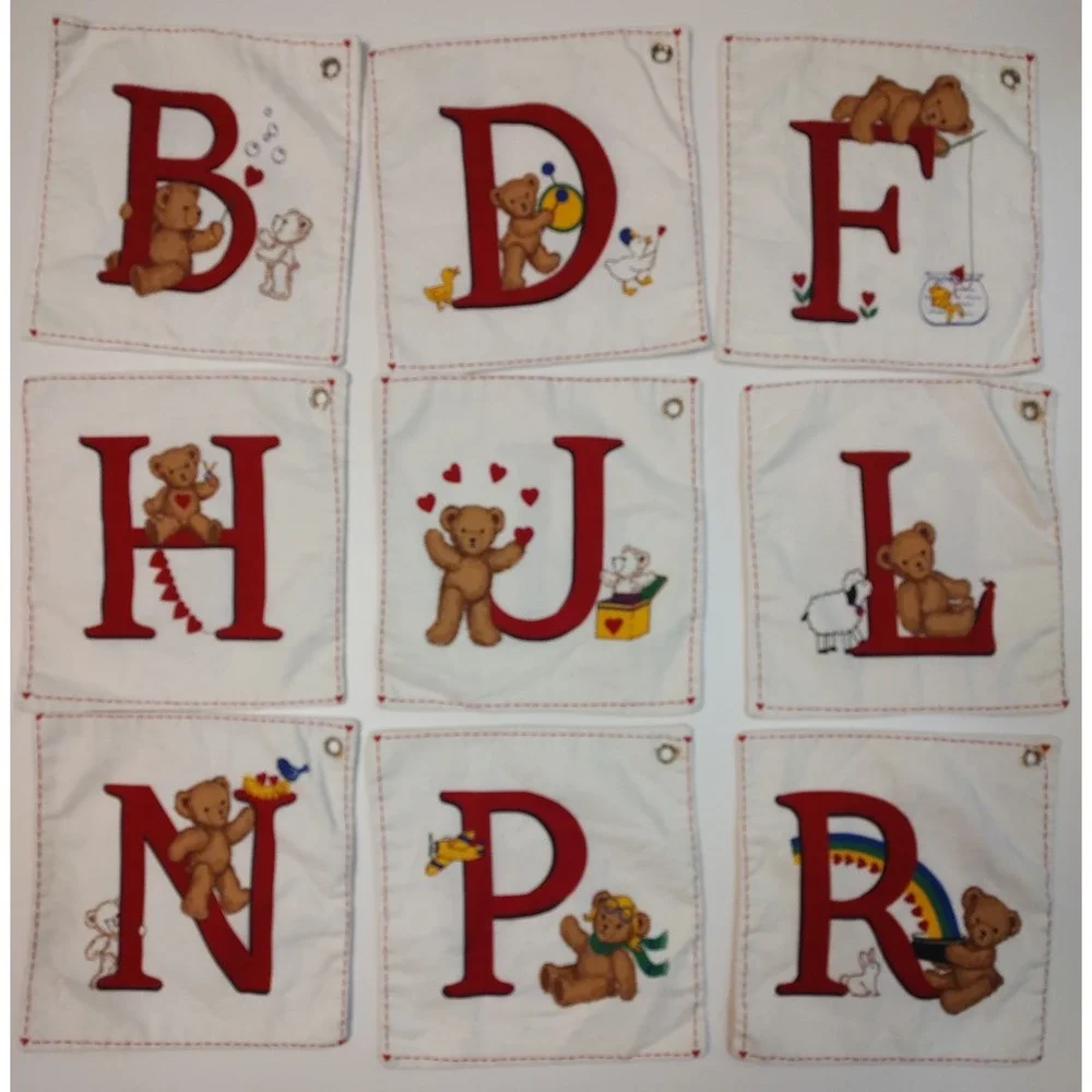 Vintage Cranston Red Very Important Bears Alphabet Squares Read A4